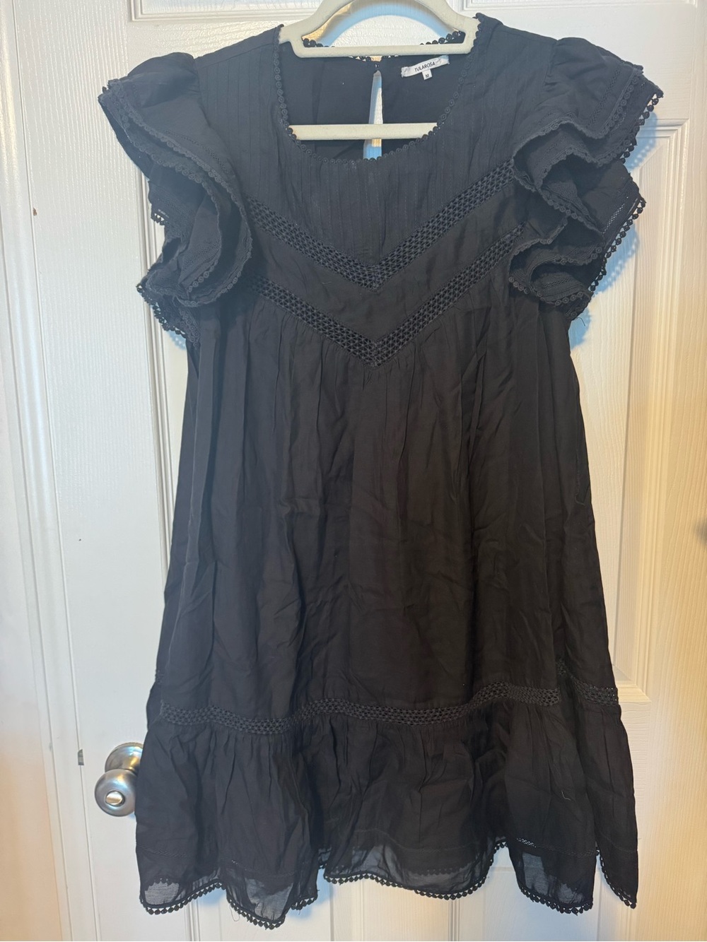 Tularosa Medium Black Ruffled Sleeveless Boho Dress